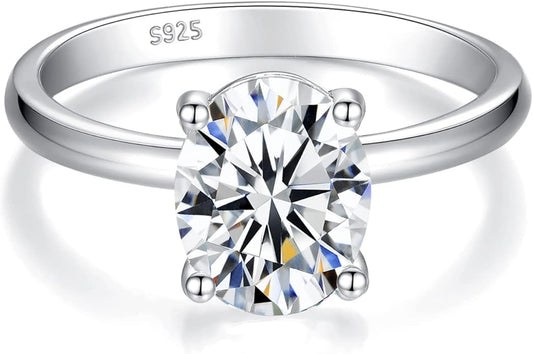 IMOLOVE Solitaire Moissanite Engagement Ring, 1CT D Color VVS1 Clarity, 925 Sterling Silver with 18K White Gold Plated, Ideal Gift for Women