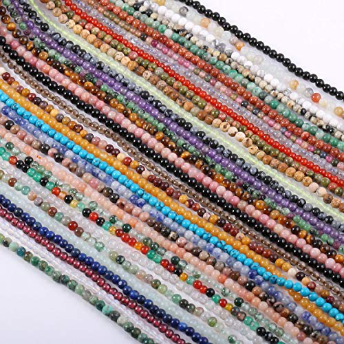 Natural Amethyst Gemstone Round Stone Beads for Jewelry Making DIY Bracelet Necklace (2mm) 2 Strands - color: Amethyst, size: 2mm