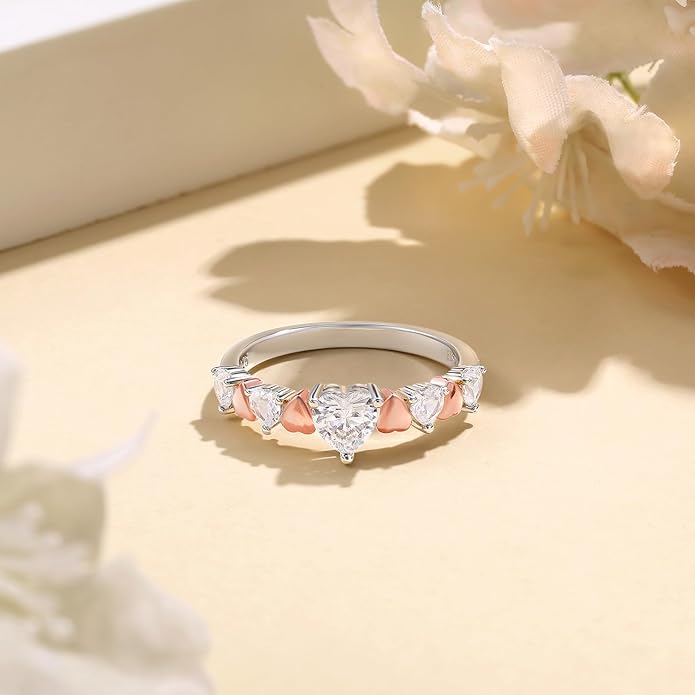 Elspeth 925 Sterling Silver Heart Engagement Ring for Women Heart Cut Cubic Zirconia Promise Ring Size 4-10