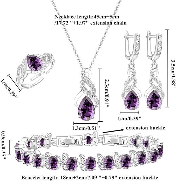 LMXXVJ Jewelry Set for Women,Teardrop Cubic Zirconia Necklace Earrings Adjustable Ring Bracelet Jewelry Set Formal Jewelry Gift