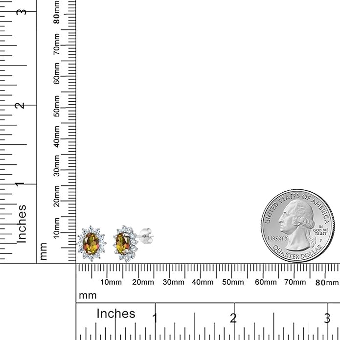 Gem Stone King 7X5MM Oval Gemstone Birthstone Stud Earrings For Women | Princess Diana Royal Halo Style | 925 Sterling Silver | Fine Jewelry Gifts for Anniversary Wedding Her Mom Women Wife