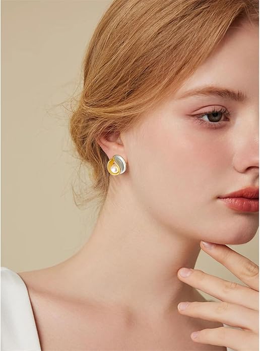 Pearl Stud Earrings for Women Stainless Steel Unique Statement Small Pearl Enamel Button Statement Vintage Earring Jewelry