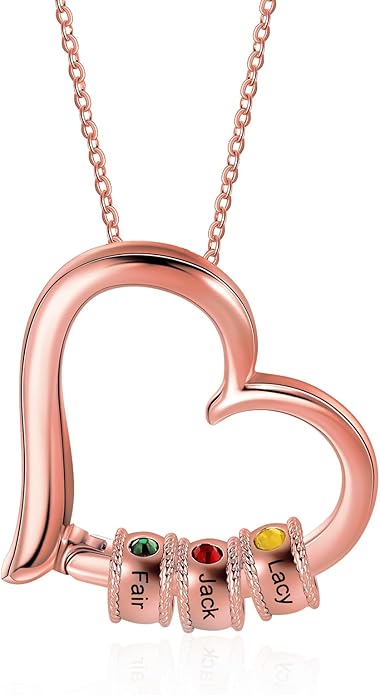 Personalized Women's Pendant Necklace 925 Sterling Silver with 1-5 Simulated Birthstone Names Customized Heart Shape Cubic Zirconia Necklace