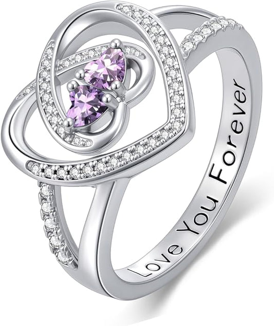 Valentine's Day Gifts for Women Birthstone Rings for Women Heart Statemet Engagement Eternity Wedding Promise Rings Jewelry Anniversary Christmas Valentine Mothers Day Birthday Gifts for Wife Her Girlfriend