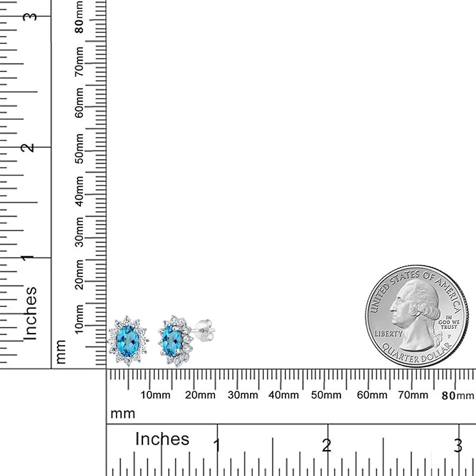 Gem Stone King 7X5MM Oval Gemstone Birthstone Stud Earrings For Women | Princess Diana Royal Halo Style | 925 Sterling Silver | Fine Jewelry Gifts for Anniversary Wedding Her Mom Women Wife