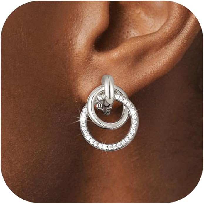 14K Gold Plated Chunky Clip On Earrings for Women 14k Gold Knot Link Clip Earrings Silver Rhinestone Hoop Clip On Earrings Jewelry for Women