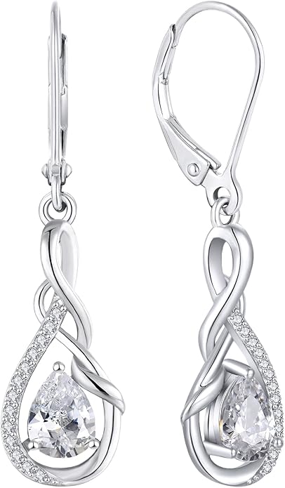 Starchenie Infinity Dangle Drop Earrings Sterling Silver Leverback Earrings Gemstones Twisted Jewelry