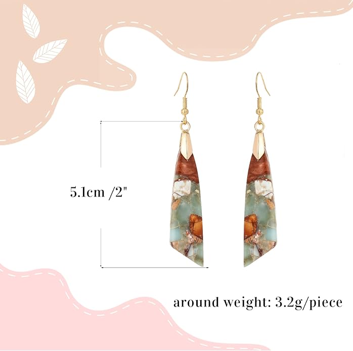 Boho Women Natural Stone Earrings Unique Healing Imperial Jasper Gemstone Energy Hypoallergenic Lightweight Dangle Drop Earrings Multiple Styles Earrings Jewelry for Birthday Party Gift