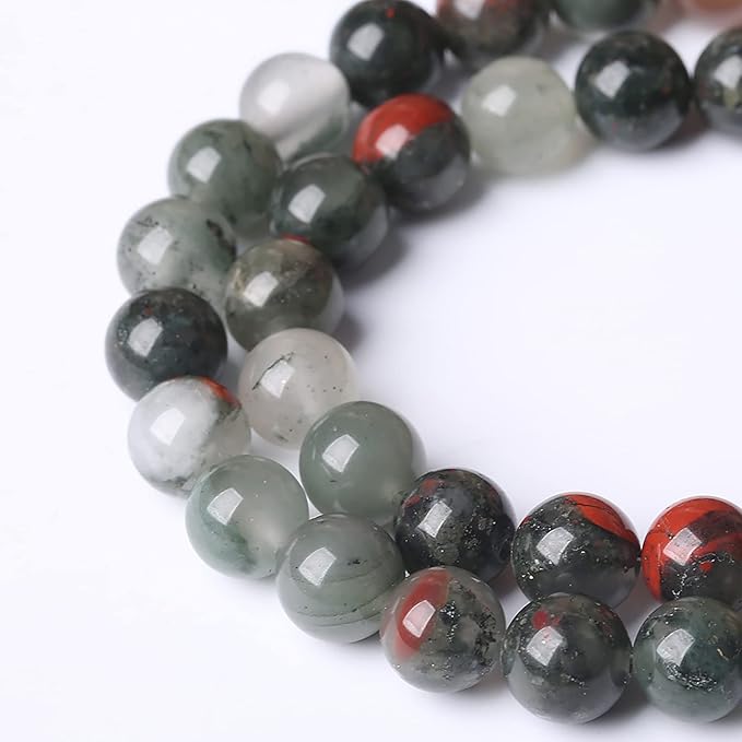 12mm 32pcs Natural African Bloodstone Beads Round Loose Gemstone Energy Healing Power Stone Beads for Jewelry Making DIY Bracelet 15 Inch