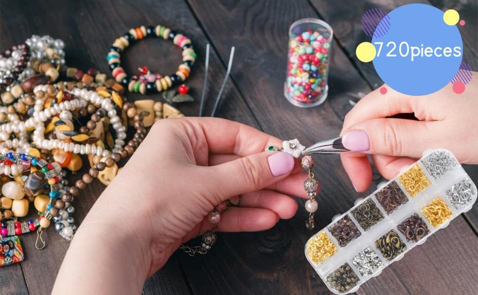 Olylkx 720pcs Lobster Claw Clasps, Bead Tips Knot Covers, Open Jump Ring Connectors, Jewelry Making Accessories Set (12 Styles)