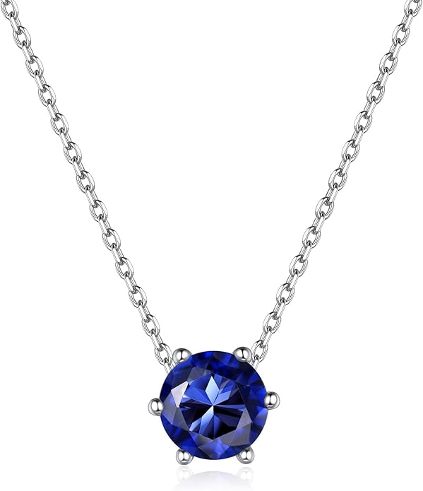 ChicSilver 925 Sterling Silver 12 Months Sparkling Round Cut Created Birthstone Pendant Necklace, 16 Inch Rolo Chain