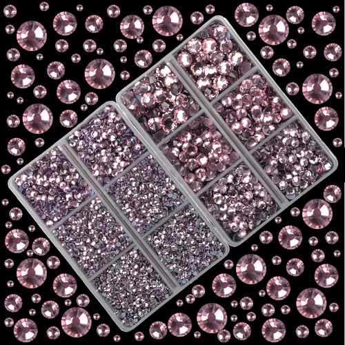 10000Pcs 2-Boxes Mixed Size Hot Fix Round Crystals Gems Glass Stones Hotfix Flat Back Rhinestones with Tweezers and Picking Pencil (Light Amethyst) - color: Light Amethyst, size: 2-Box (10000pcs)