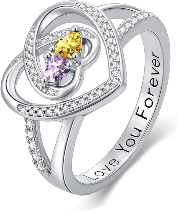 Valentine's Day Gifts for Women Birthstone Rings for Women Heart Statemet Engagement Eternity Wedding Promise Rings Jewelry Anniversary Christmas Valentine Mothers Day Birthday Gifts for Wife Her Girlfriend