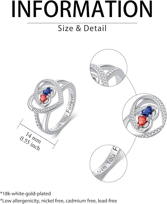 Valentine's Day Gifts for Women Birthstone Rings for Women Heart Statemet Engagement Eternity Wedding Promise Rings Jewelry Anniversary Christmas Valentine Mothers Day Birthday Gifts for Wife Her Girlfriend