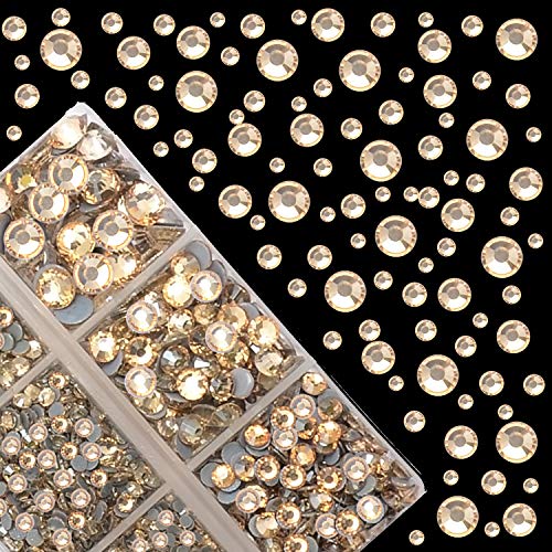 4000Pcs Mixed Size Hot Fix Round Crystals Gems Glass Stones Hotfix Flat Back Rhinestones (Light Champagne) - color: Light Champagne, size: 4000 Count (Pack of 1)