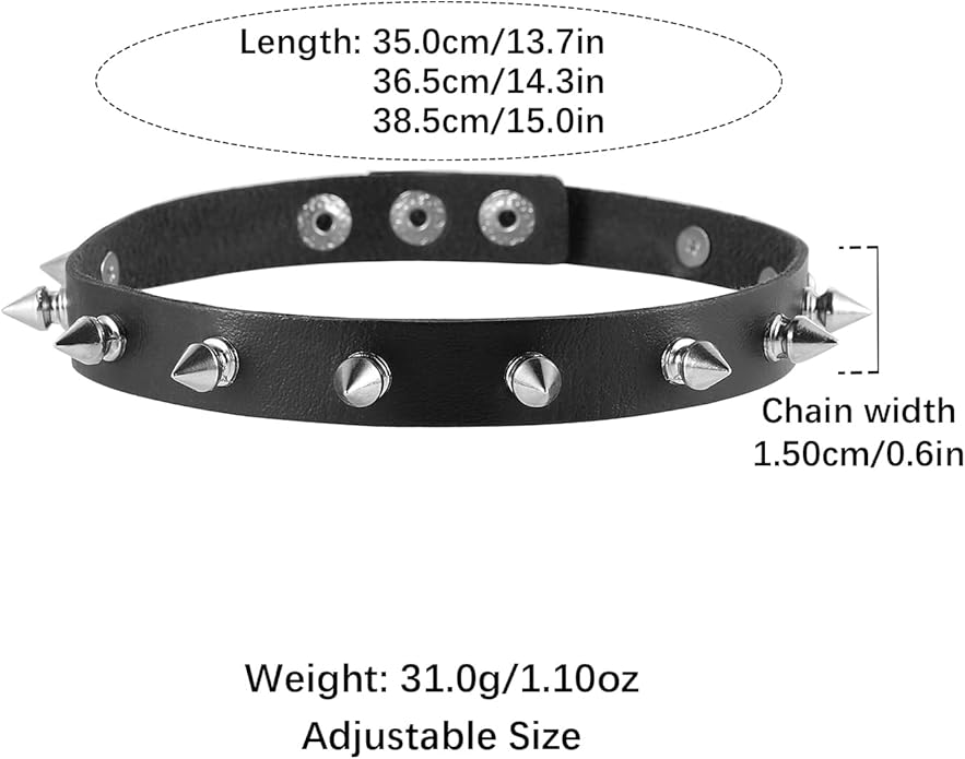 HZMAN Fashion Women Men Cool Punk Goth Metal Spike Studded Link Leather Collar Choker Necklace