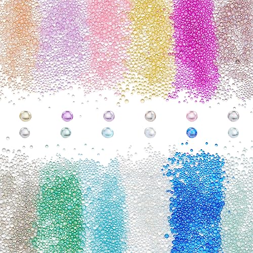 PH PandaHall 8640PCS Resin Bubble Beads, 12 Colors Round Glass Seed Beads Mini Iridescent Crystals for Resin Crafting and Nail Arts Jewelry Making, 0.43mm - color: 12 Colors