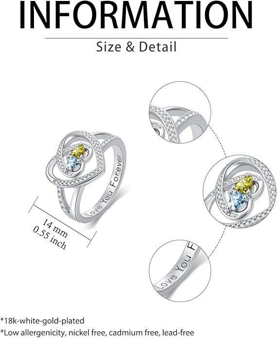 Valentine's Day Gifts for Women Birthstone Rings for Women Heart Statemet Engagement Eternity Wedding Promise Rings Jewelry Anniversary Christmas Valentine Mothers Day Birthday Gifts for Wife Her Girlfriend