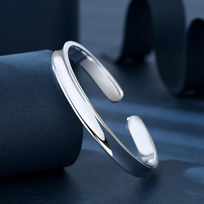 Chunky Bangle Bracelet for Women 925 Sterling Silver Bracelets Handmade Cuff Bangle Bracelets Adjustable Jewelry Fashion Simple Open Bangles