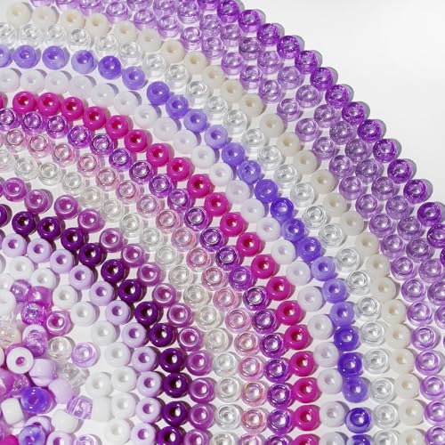 1000pcs Pony Beads Bulk for Bracelets,6 * 9mm Large Hole Colored Kandi Beads for Hair and Keychain Making,Friendship Necklace for Gift and DIY Crafts（Mixed Purple） - color: Mixed purple