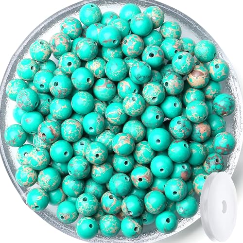 QINJIEJIE 60PCS Blue Imperial Jasper Beads 8mm Stone Beads Round Loose Gemstone Bead for Bracelet Beading Crystal Jewelry Making DIY Necklace Earrings 0.32" - color: Blue Imperial Jasper, size: 60PCS