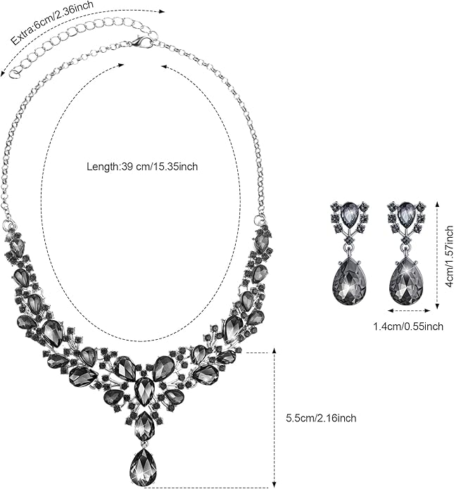 Hicarer Bridal Teardrop Cluster Crystal Jewelry Set for Women Necklace Earrings Wedding