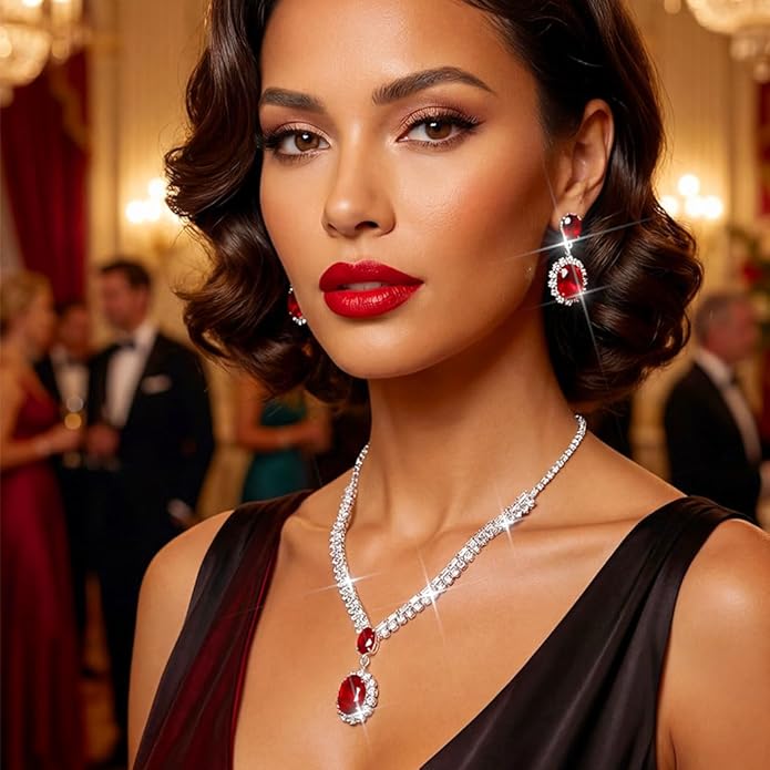 Aukmla Rhinestone Wedding Jewelry Sets Bridal Necklaces and Earring Set Prom Jewelry for Brides and Women