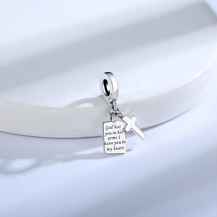 925 Sterling Silver Charms Fit Pandora Charms Bracelet God Has You In His Arms I Have You In My Heart Fit Wife Daughter Mother's Day Christmas Birthday Gift