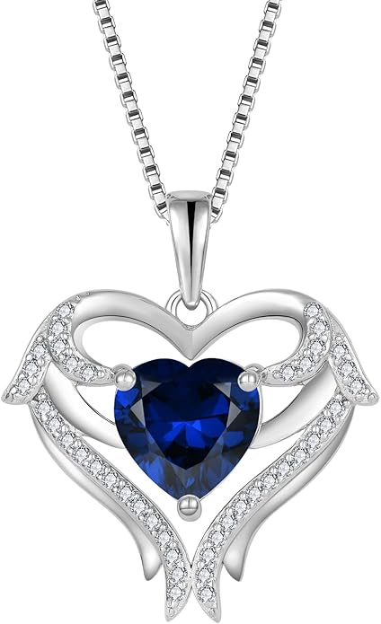 FJ Heart Angel Wings Pendant Necklace 925 Sterling Silver Birthstone Jewelry Gifts for Women