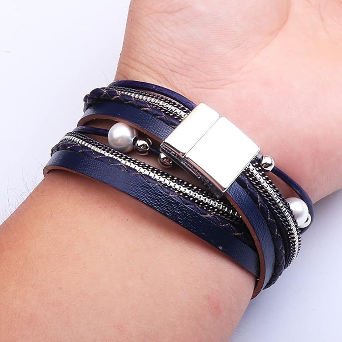 KSQS Tree of Life Leather Multi-Layer Wraps Bracelet,Boho Wide Buckle Wristband Bangle,Braided Cuff Bracelets for Women