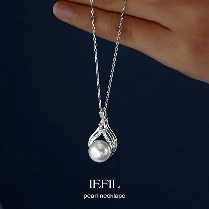 Iefil Valentines Day Gifts for Her - 925 Sterling Silver 10-11mm Freshwater Pearl Necklace, Anniversary Birthday Gifts for Women Wife Girlfriend