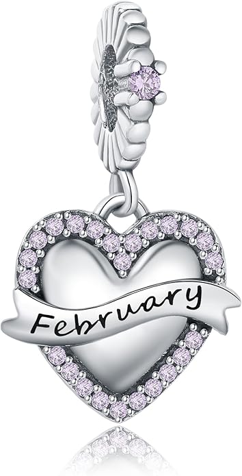 Birthstone Charms 925 Sterling Silver Love Heart pendant Beads Fit Pandora Charms Bracelet and Necklace, Fit Women Wife Mom Christmas Birthday Gift