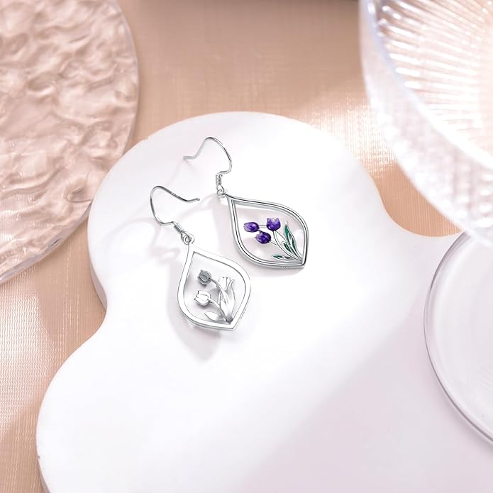 VONALA Flower Earrings for Women 925 Sterling Silver Rose/Lotus/Scottish Thistle/Tulip/Lilac/Mushroom/Pineapple Dangle Drop Earrings Flower Jewelry Gifts for Women Girls Birthday Gifts