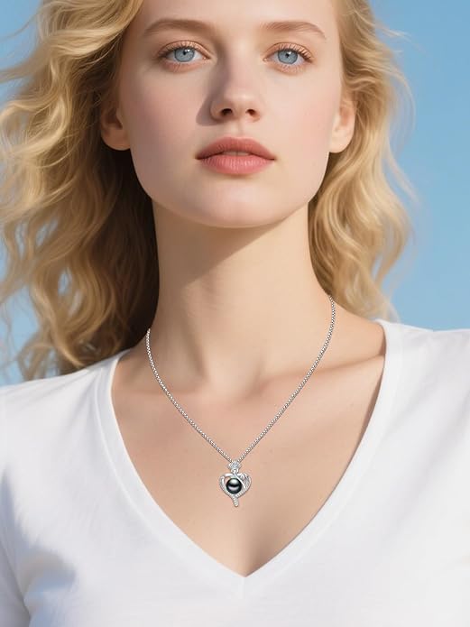 Tahitian Black Pearl 18K White Gold Plated Sterling Silver Heart/Infinity/Four Leaf Clover Pendant Necklace Jewelry Gifts for Women Wife Mom Girlfriend Wedding Birthday Anniversary Christmas