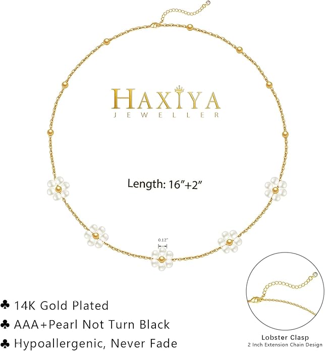 Gold Jewelry Set for Women - Dainty 14K Gold Plated Pearl Necklace and Earring Set with Drop Earrings, Bracelets, Choker Necklace - Wedding Jewelry Gift