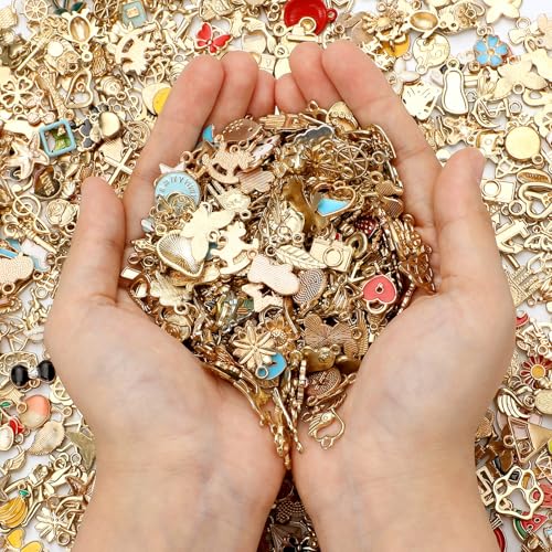 Trnayi 2000 Pcs Charms for Bracelets Jewelry Making Mixed Bracelets Charms Bulk 1000 Gold Enamel Pendants with 1000 Open Jump Rings for DIY Necklace Bracelet Earrings Keychain Jewelry Crafting
