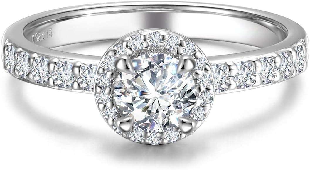 AGVANA Halo of Devotion 0.6-1.3 Ct. Tw. Lab Grown Diamond Halo Engagement Ring in Sterling Silver (0.3-1 Carat Main Stone) Promise Anniversary Wedding Ring for Women (D-E Color, VS Clarity)