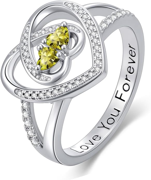 Valentine's Day Gifts for Women Birthstone Rings for Women Heart Statemet Engagement Eternity Wedding Promise Rings Jewelry Anniversary Christmas Valentine Mothers Day Birthday Gifts for Wife Her Girlfriend