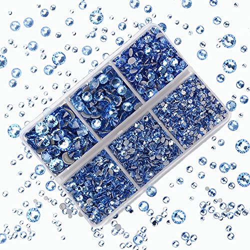4000Pcs Mixed Size Hot Fix Round Crystals Gems Glass Stones Hotfix Flat Back Rhinestones (Light Blue) - color: Light Blue, size: 4000 Count (Pack of 1)