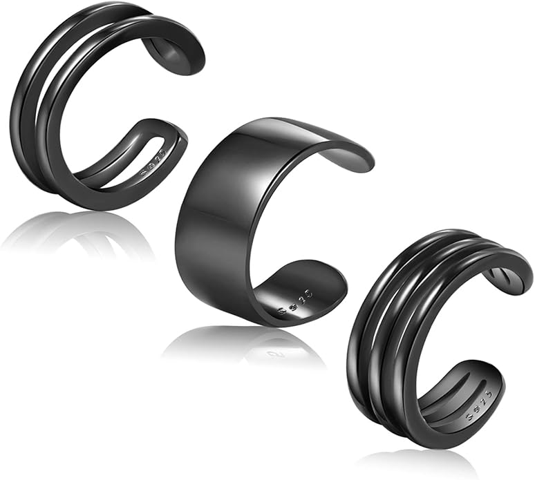 CHIC & ARTSY 925 Sterling Silver Ear Cuffs for Women, Non Piercing Clip On Cartilage Cuffs, Adjustable Fake Conch & Helix Earrings, Gold Plated & Oxidized Various Styles