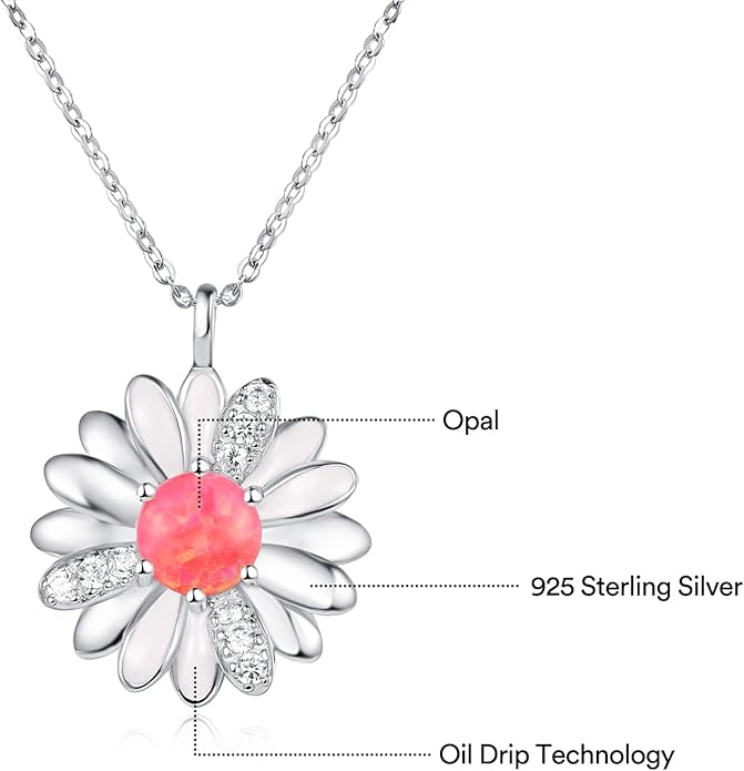 KINGWHYTE Daisy Necklace Gifts for Women 925 Sterling Silver Opal Daisy Pendant Spring Flower Necklace Jewelry Graduation Birthday Celebrate Congratulation Gift