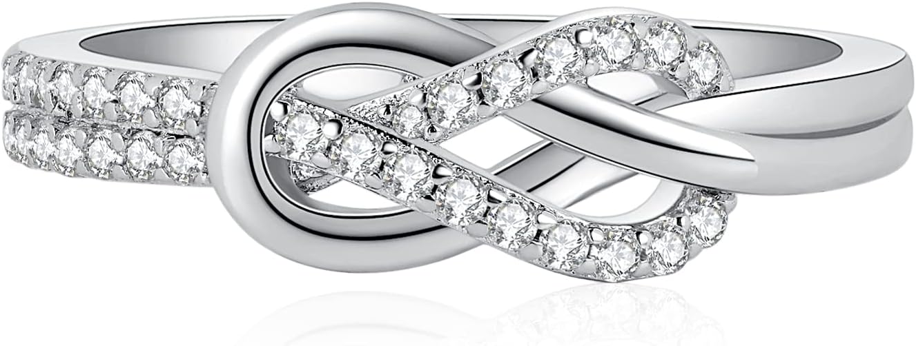 JewelryPalace Double Infinity Knot Cubic Zirconia Promise Rings for Women, Love Twisted 14K White Gold 925 Sterling Silver Ring for Girl, CZ Gemstone Jewelry Sets Rings