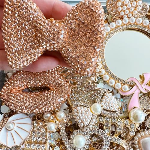 Champagne Gold Junk Case Charms Kit Junks Phones Cases 3D Pearl Butterflies Rhinestone Lips Bows Chain Bags Hearts Crowns Violins And Other Bedazzling Can Be Used In DIY Phone Case Designs