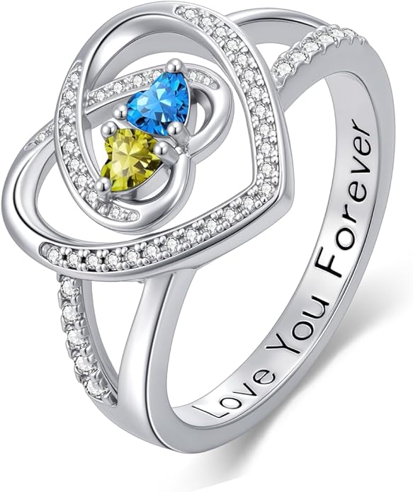 Valentine's Day Gifts for Women Birthstone Rings for Women Heart Statemet Engagement Eternity Wedding Promise Rings Jewelry Anniversary Christmas Valentine Mothers Day Birthday Gifts for Wife Her Girlfriend