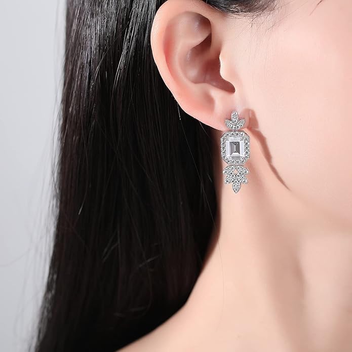 14K Gold Women's Jewelry Set, Natural Crystal Necklace & Moissanite Earrings, Luxurious Bridal/Wedding Fashion Accessory