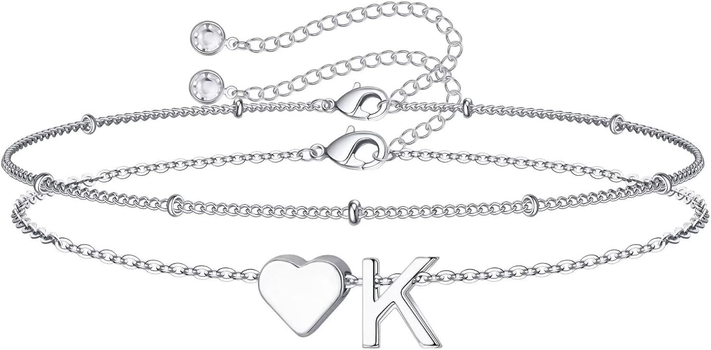 M MOOHAM Valentines Day Gifts for Kids Teen Girls -14K-Gold-Plated Heart Initial A-Z Bracelets for Women Girl Dainty Gold Bracelets Birthday Valentines Gifts for Women Her Teenage Girls Kid Teen Gift