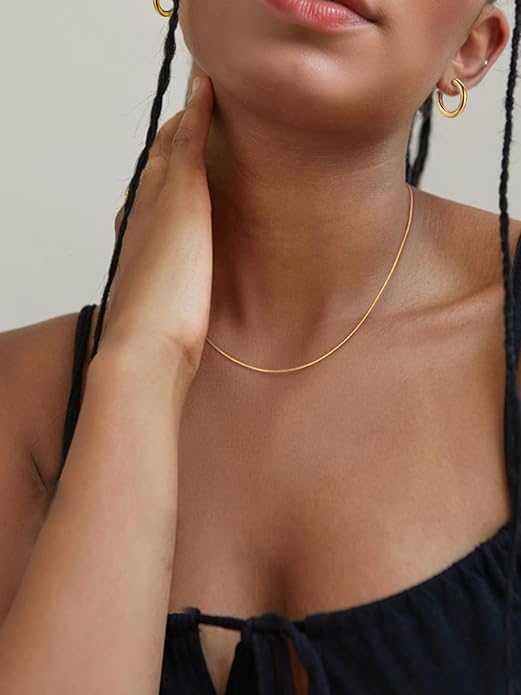 ChainsHouse Snake Chain Necklace for Women 1.2mm, 14-30" Adjustable with 5cm Extender for Pendants Lockets, Rose Gold/Stainless Steel/Black/14K Gold Hypoallergenic Dainty Jewelry Gift