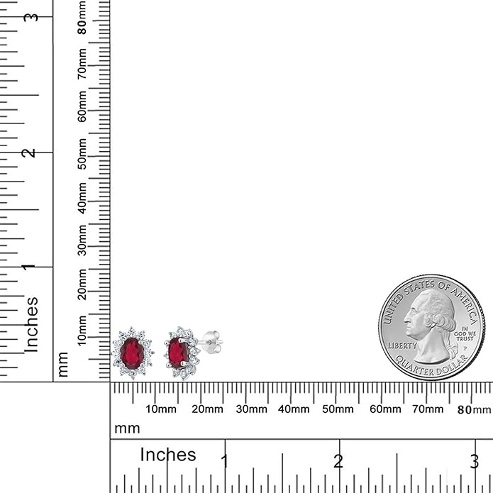 Gem Stone King 7X5MM Oval Gemstone Birthstone Stud Earrings For Women | Princess Diana Royal Halo Style | 925 Sterling Silver | Fine Jewelry Gifts for Anniversary Wedding Her Mom Women Wife