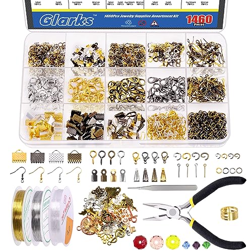 Glarks 1616Pcs Making Supplies Kit with Jewelry Tools, Includes Pliers, Jewelry Wires, Charm Pendants, Jewelry Findings for Jewelry Making and Repair - size: 1587pcs