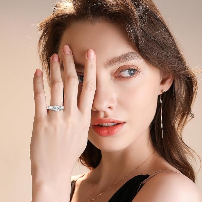 S925 Sterling Silver Chic 2 Carat Excllent Cut Diamond Engagement Rings for Women | D-color VVS1 Clarity | Promise or Wedding Jewelry